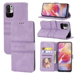 For Xiaomi Redmi Note 11 Embossed Striped Magnetic Buckle Horizontal Flip Phone Leather Case(Purple)