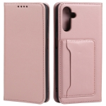 For Samsung Galaxy A13 5G Strong Magnetism Liquid Feel Horizontal Flip Leather Phone Case with Holder & Card Slots & Wallet(Rose Gold)