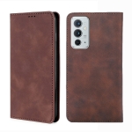 For OnePlus 9RT 5G Skin Feel Magnetic Horizontal Flip Leather Phone Case with Holder & Card Slots(Dark Brown)
