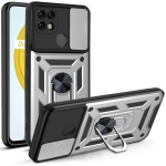 For OPPO Realme C21/C20/C11 2021 Sliding Camera Cover Design TPU+PC Phone Protective Case(Silver)