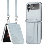 For Samsung Galaxy Z Flip 3 5G Diagonal Lanyard Embossed Card Phone Case(Silver)