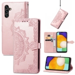 For Samsung Galaxy A13 5G Mandala Flower Embossed Horizontal Flip Leather Case with Holder & Card Slots & Wallet & Lanyard(Rose Gold)