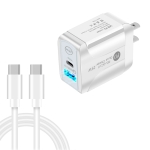 PD25W USB-C / Type-C + QC3.0 USB Dual Ports Fast Charger with USB-C to USB-C Data Cable, US Plug(White)