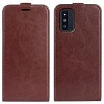 For Samsung Galaxy F52 5G R64 Texture Vertical Flip Leather Case with Card Slots & Photo Frame(Brown)