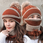 3 In 1 Female Winter Two-color Warm Woolen Cap Mask and Scarf, Size:Free Size(Caramel Colour)