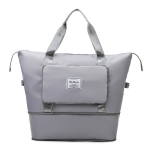 Folding Travel Bag Female Nylon Expandable Large Capacity One-Shoulder Yoga Gym Bag(Grey)