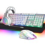 PANTSAN LD-145 4 in 1 Luminous Punk Gaming Keyboard + Mouse + Headphones + Mouse Pad Set(White)