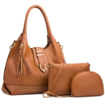 002 3 in 1 Ladies Rivet Diagonal Handbags PU Large-Capacity Bags(Brown)