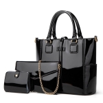 B009 3 in 1 Fashion Patent Leather Messenger Handbags Large-Capacity Bags(Black)