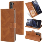 For Samsung Galaxy S22 Ultra 5G Fantasy Classic Skin-feel Calfskin Texture Magnetic Buckle Horizontal Flip PU Phone Leather Case with Holder & Card Slot & Wallet(Brown)