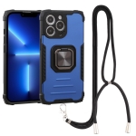 Lanyard Aluminum TPU Case For iPhone 13 Pro(Blue)
