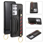 For Samsung Galaxy S21 Ultra 5G Wristband Wallet Leather Phone Case(Black)