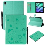 Cat Bee Embossing Pattern Horizontal Flip Leather Tablet Case For iPad mini 6(Green)