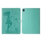 Pressed Printing Woman and Cat Pattern Horizontal Flip Leather Tablet Case For iPad mini 6(Green)
