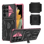 For Samsung Galaxy S22 Ultra 5G Armor Wristband Phone Case(Pink)
