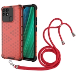 For OPPO Realme Narzo 50A Lanyard Honeycomb PC + TPU Case(Red)