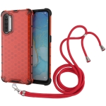 For OPPO Reno3 Lanyard Honeycomb PC + TPU Case(Red)