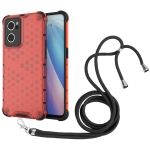 For OPPO Reno7 5G Lanyard Honeycomb PC + TPU Case(Red)