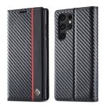 For Samsung Galaxy S22 Ultra 5G LC.IMEEKE Carbon Fiber Horizontal Flip Leather Phone Case(Vertical Black)