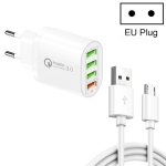 QC-04 QC3.0 + 3 x USB2.0 Multi-ports Charger with 3A USB to Micro USB Data Cable, EU Plug(White)