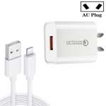 CA-25 QC3.0 USB 3A Fast Charger with USB to 8 Pin Data Cable, AU Plug(White)