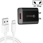CA-25 QC3.0 USB 3A Fast Charger with 1m USB to Type-C Data Cable, AU Plug(Black)