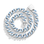 NL023 11mm Box Buckle Hip Hop Necklace, Size: 18cm (White Blue)