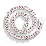 NL023 11mm Box Buckle Hip Hop Necklace, Size: 55cm (Pink White)