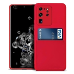 For Samsung Galaxy S20 Ultra Liquid Silicone Skin Feel Shockproof Phone Case with Card Slot(Red)