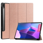 For Lenovo Tab P12 Pro 12.6 Three-folding Holder Custer Texture Leather Tablet Case(Rose Gold)