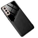 For Samsung Galaxy S22+ 5G Leather Glass Magnet Phone Case(Black)