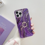 TPU Soft Protective Phone Case with Ring Holder For iPhone 13 Pro(Purple Gold Pink)