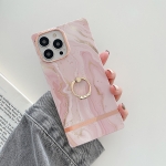 Ring Holder Square Plating Gold Edge Phone Case For iPhone 13(Quicksand Pink)