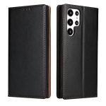 For Samsung Galaxy S22 Ultra 5G Fierre Shann PU Genuine Leather Texture Leather Phone Case(Black)