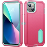 3 in 1 Rugged Holder Phone Case For iPhone 13(Pink + Blue)