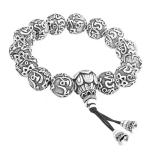 8mm Six Character Mantra Heart Sutra Thai Silver Bead Couple Bracelet